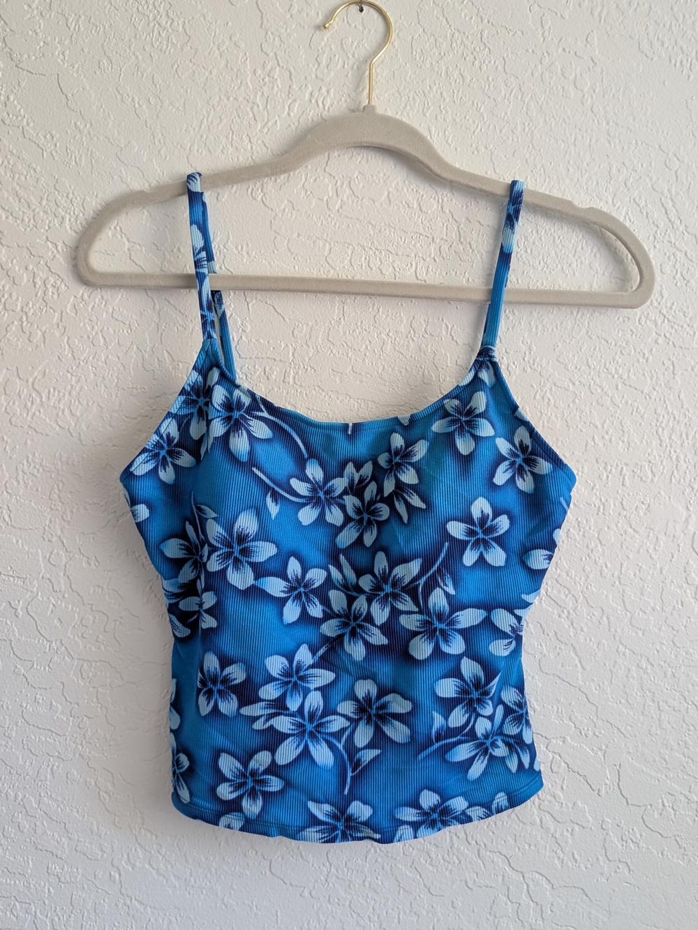 Cherokee Blue Floral Ribbed Bathing Suit Tank